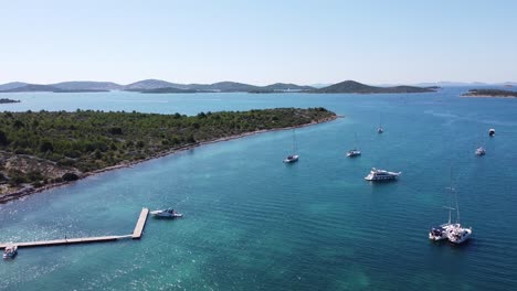 Kornati-Islands-at-Betina,-Dalmatia,-Croatia---Aerial-Drone-View-of-Sailing-Boats-and-Yachts-at-the-Harbor