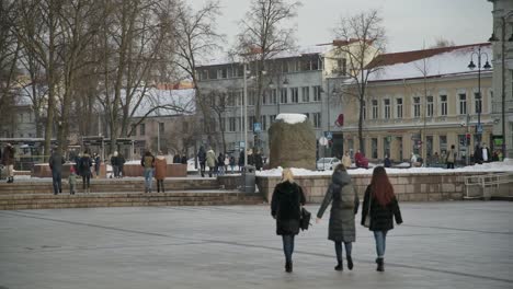 Gente-Caminando-Cerca-De-La-Catedral-De-Vilnius-Un-Fin-De-Semana-Durante-Una-Pandemia-En-Vilnius