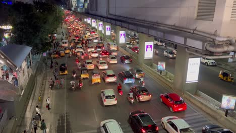 An-aerial-shot-of-automobile-congestion-at-night-in-rush-hour