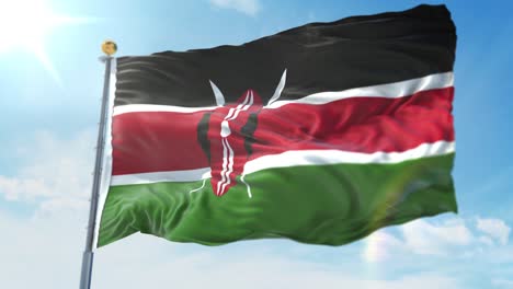 4k-3D-Darstellung-Der-Wehenden-Flagge-Auf-Einer-Stange-Des-Landes-Kenia