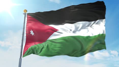 4k-3D-Darstellung-Der-Wehenden-Flagge-Auf-Einer-Stange-Des-Landes-Jordanien
