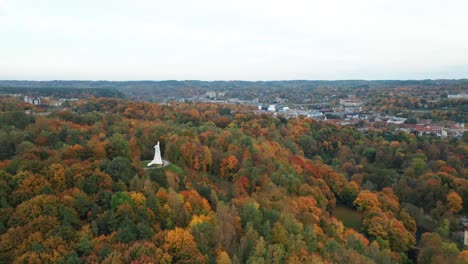 AERIAL:-Three-Crosses-Hill-In-Autumn-in-Vilnius-with-Majestic-Golden-Forest
