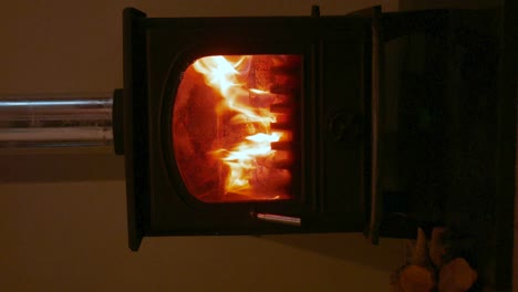 Vertical-video-of-fire-burning-in-fireplace