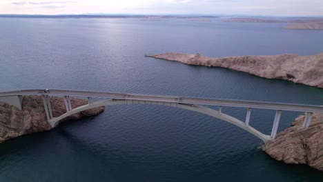 Scenic-view-of-Paski-Most-Pag-Bridge-in-Croatia,-aerial