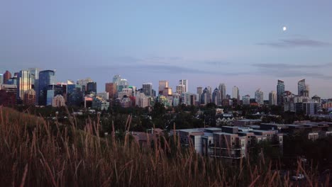 Skyline-with-grass-with-moon-in-evening-static-Calgary-Alberta-Canada