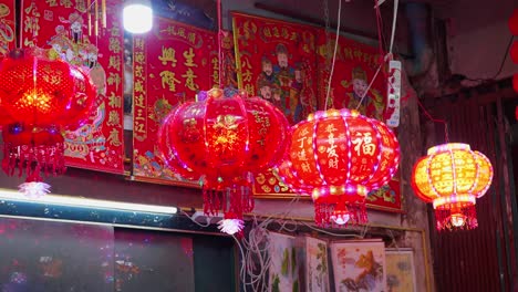 Chinese-red-lantern-illuminated-at-night