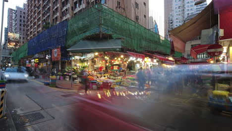 Bowrington-Road-Wet-Market-Am-Abend-In-Wan-Chai,-Hongkong
