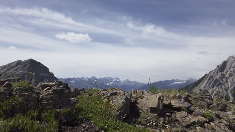Mountain-range-revealed-approached-on-sunny-day-Rockies-Kananaskis-Alberta-Canada