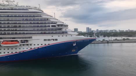 A-Huge-Luxury-cruise-ship-Sailing-from-port-of-Miami-close-up-shot-video-background-in-4K-|-Carnival-Horizon-Cruise-ship-sailing-from-port-|-Vacation,-Travel,-Tourism,-Fun,-enjoy