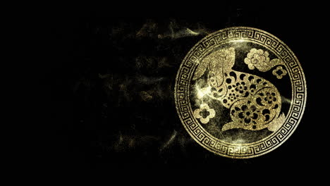 Chinesisches-Tierkreisjahr-Des-Kaninchens-2023-Astrologische-Zeichenschleife-Glitzernde-Goldpartikel-Symbolisierten-Glück-Und-Wohlstand