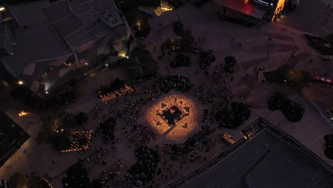Illuminated-concert-stage-as-seen-from-aerial-perspective-above-Federation-Square
