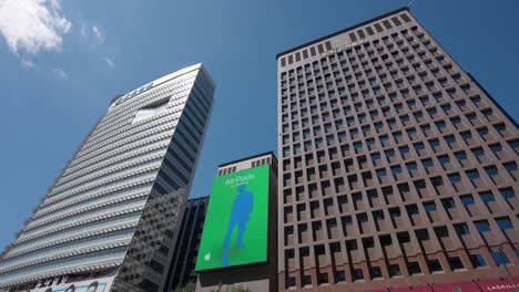 Apple-AirPods-Advertising-Campaign-Shown-on-the-Digital-Billboard-at-Cheonggye-Square,-Seoul-South-Korea---static