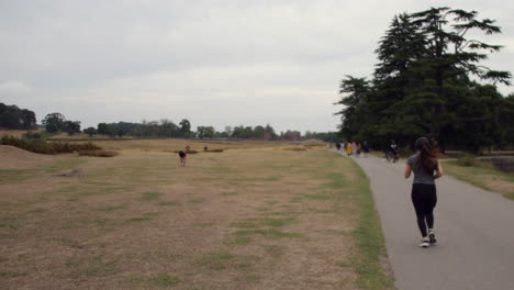 Una-Mujer-Corriendo-Por-Un-Camino-En-Bradgate-Park-En-Inglaterra