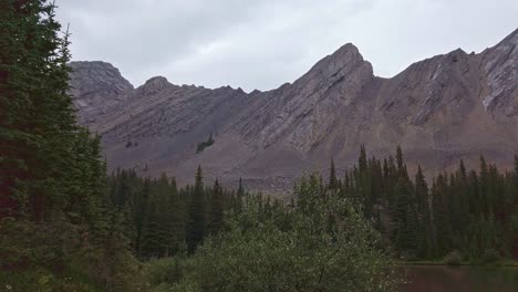Trail-and-mountain-forest-raining-Rockies-Kananaskis-Alberta-Canada