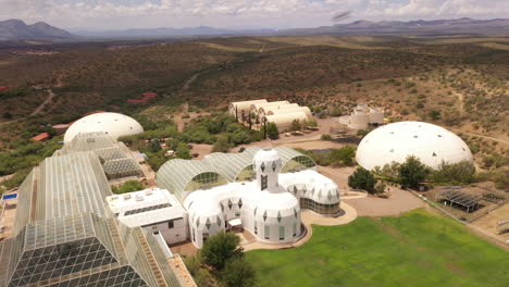 Biosphere-2-buildings-in-Oracle,-Arizona.-Drone-view