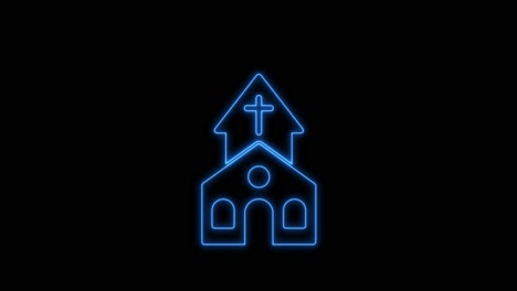 Animación-De-Una-Iglesia-Azul-Neón-Que-Se-Forma-Sobre-Un-Fondo-Negro