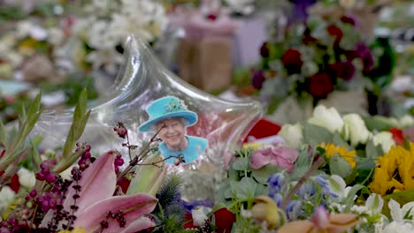 Foto-Von-Königin-Elizabeth-Auf-Einem-Transparenten-Sternförmigen-Ballon-Auf-Einem-Blumenstrauß