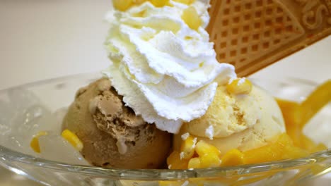 Ice-cream-balls-with-whipped-cream-and-corn