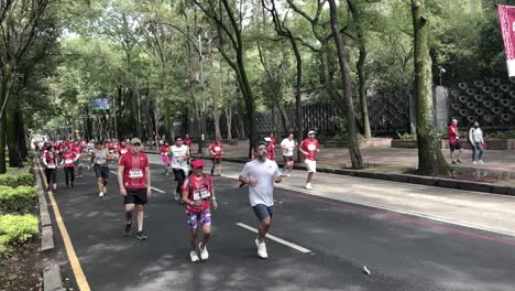 Schuss-Einer-Gruppe-Von-Läufern-Des-Mexiko-City-Marathons-2022-Vor-Dem-Nationalmuseum-Für-Anthropologie-Im-Chapultepec-Wald