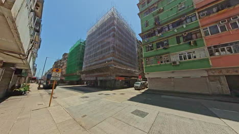 Hyperlapse-of-13-Streets-area-with-Old-Tong-Lau-buildings,-To-Kwa-Wan,-Hong-Kong