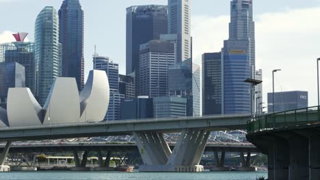 Singapore-downtown-waterfront-with-ArtScience-Museum-seen-from-Helix-Bridge
