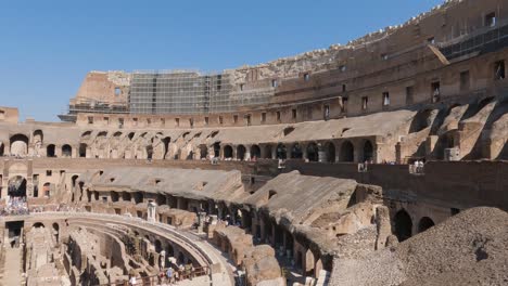 View-of-the-Colosseum-interior-in-Rome,-arena-for-gladiator-fights-from-the-Roman-Empire
