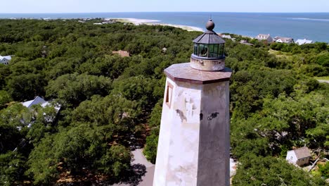 aerial-orbit-of-the-bald-head-island,-old-baldy-lighthouse