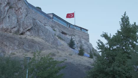 Turkish-flag-above-restaurant-over-Harput-historic-ancient-city-above-Elazig