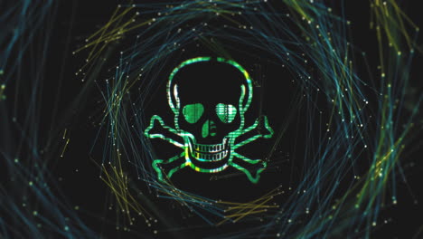 Ataque-De-Virus-De-Red-De-Cráneo-Verde-En-Túnel-De-Flujo-De-Datos-En-Internet