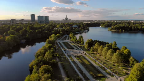 Herastrau-park-aerial-footage,-Bucharest,-Romania