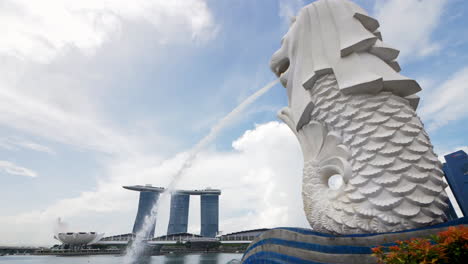 National-personification-of-the-country-the-icon-Merlion-mythical-creature-with-the-head-of-a-lion-and-the-body-of-a-fish-spouting-water-in-Singapore