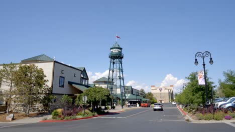 The-water-tower-and-entrance-to-the-Thanksgiving-Point-complex-in-Lehi,-Utah