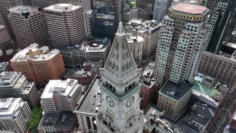 Custom-House-Tower-and-downtown-Boston-buildings,-skyscrapers