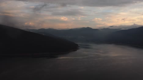 Aerial-view-of-stunning-Mavrovo-Lake-in-Macedonia-while-the-sun-is-setting