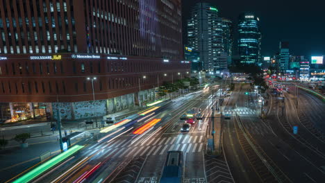 Seoul-Square-Building-and-Seoul-Station-Bus-Transfer-Center-Night-Traffic-Timelapse