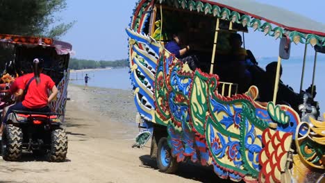 entertainment-vehicles-at-Karangjahe-beach,-Rembang,-on-September-12,-2022