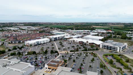 Aerial-dolly-backwards-of-Westwood-Cross-Shopping-centre-in-Thanet-Kent