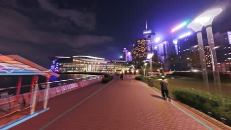 Night-hyperlapse-of-Hong-Kong-Convention-and-Exhibition-Centre,-Victoria-Harbour