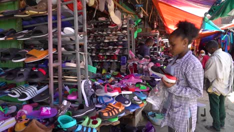 Shoe-Market-in-the-outskirts-of-Addis-Ababa,-Ethiopia