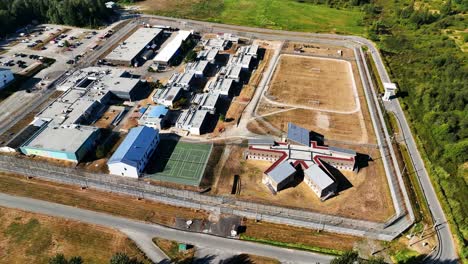 Correctional-Facility---Mission-Institution-In-Mission,-BC,-Canada---aerial-drone-shot