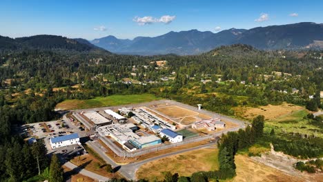 Panoramic-View-Over-Mission-Institution---Prison-In-BC,-Canada---aerial-drone-shot