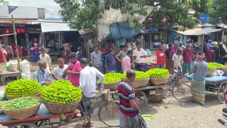 Narsingdi-Mercado-Vendiendo-Calabaza-Espinosa-Okra-Pepino-Verduras-Verdes,-Bangladesh
