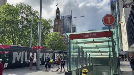 Pedestrian-and-commuters-are-walking-at-the-busy-Sydney-Town-Hall-train-and-light-rail-station-in-the-city-CBD