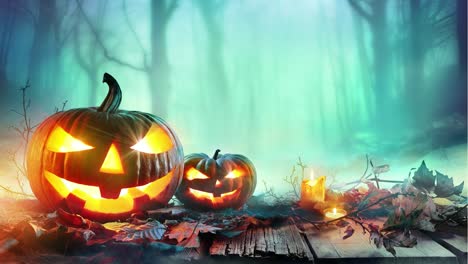 Halloween-green-scarry-hand-reveal-scarry-pumping-behind-the-curtain-on-a-wooden-porch-with-two-candle-animation