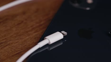 Nahaufnahme-Von-Apple-Lightning-Und-USB-C-Ladekabeln-Auf-Gegenüberliegenden-Seiten-Eines-Apple-IPhone
