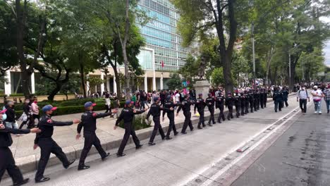 Toma-De-Una-Línea-De-Policías-Formada-Durante-El-Desfile-Militar