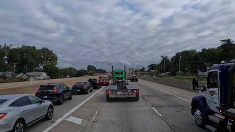 POV:-Truck-in-Indiana-standing-in-traffic-behind-another-transport-truck