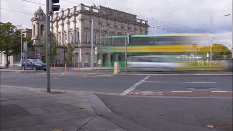 Traffic-And-Trams-Driving-In-The-Street-During-Rush-Hour-Near-The-Heuston-Station-In-Dublin,-Ireland
