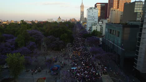 Menschen,-Die-Für-Den-Anstieg-Von-Hassverbrechen-Gegen-Frauen-In-Mexiko-Marschieren---Luftbild