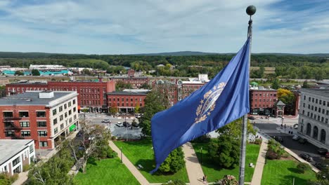 New-Hampshire-State-flag,-slow-motion-waving-in-breeze